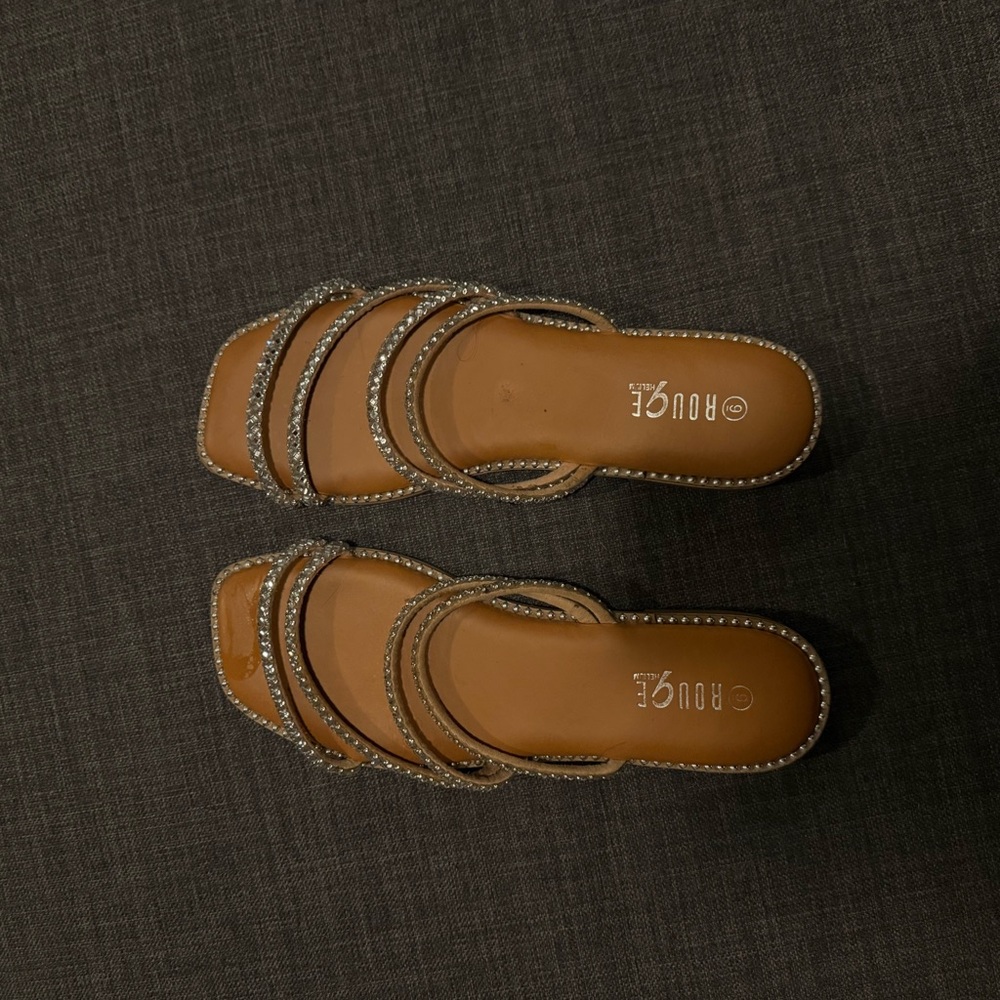 Rogue Tan Sandals with Rhinestone Straps